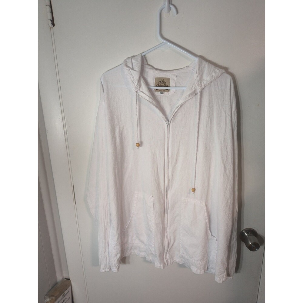 Cotton Collection Peruvian Cotton Gauze Hoodie Shirt Jacket White Unisex Large